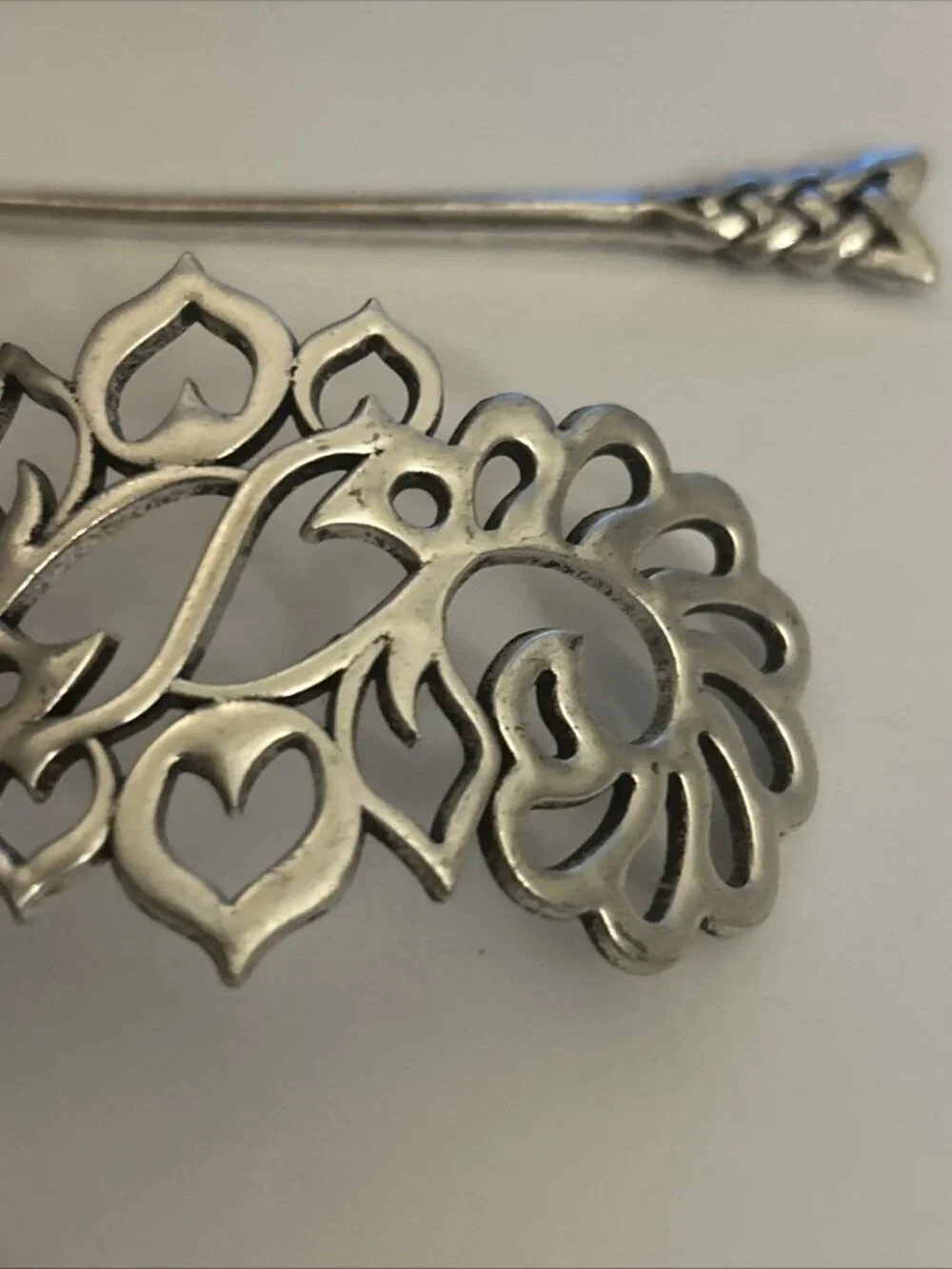 Celtic Hair Barrette Clip Tangled Silver Zinc Alloy Medieval Knot Design Hearts